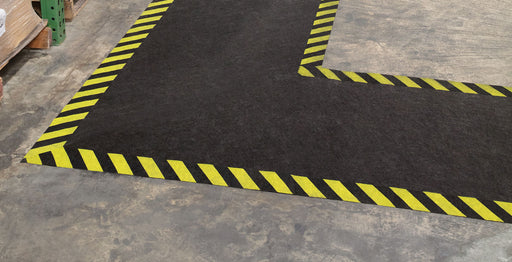 Insitu product image of non-slip, black and yellow Smartgrip Industrial matting Roll used in warehouse as a path