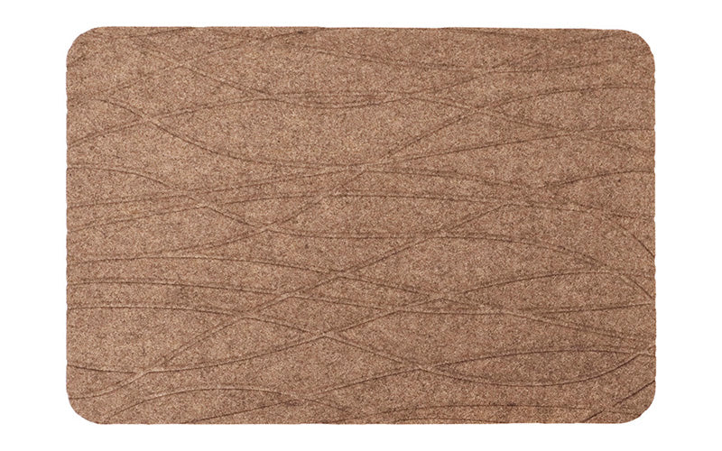 Full product image of the tough comfort standing desk mat in the colour sand which is made from recycled and reclaimed plastic.